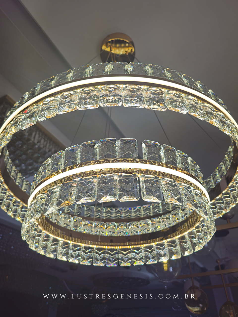 Lustre Pendente Anéis de Cristal Decorado